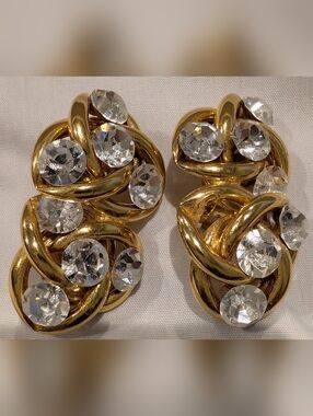 Authentic Norma Jean Gold Crystal Knot Clip-On Earrings - Unbranded